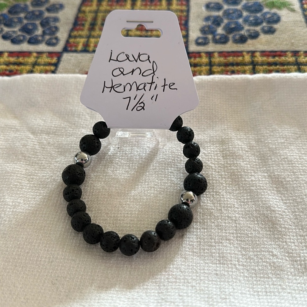 Hand Crafted Lava and Hematite Stretch Bracelet
